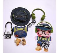 One, Two and Three Generations of Labu Clothes, Fish Bone Set, six-Piece Set, 17cm (bucket hat + T-shirt + earphones + Martin boots + camera + glasses)