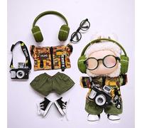 One, Two and Three Generations of Labu Clothes, Fish Bone Set, six-Piece Set, 17cm (camouflage clothes + pants + canvas shoes + earphones + glasses + camera)