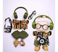 One, Two and Three Generations of Labu Clothes, Fish Bone Set, six-Piece Set, 17cm (camouflage clothes + pants + Martin boots + earphones + glasses + camera)