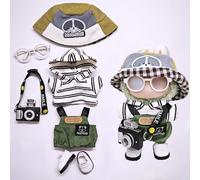 One, Two and Three Generations of Labu Clothes, Fish Bone Set, six-Piece Set, 17cm (Hat overalls camera shoes white glasses)