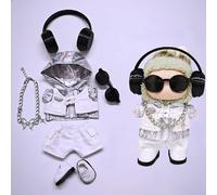 One, Two and Three Generations of Labu Clothes, Fish Bone Set, six-Piece Set, 17cm (Silver clothes + pants + shoes + sunglasses + necklace + earphones)