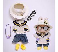 One, Two and Three Generations of Labu Clothes, Fish Bone Set, six-Piece Set, 17cm (skirt + pants + shoes + straw hat + glasses + purple camera)