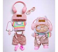 One, Two and Three Generations of Labu Clothes, Fish Bone Set, six-Piece Set, 17cm (Strap pants+T-shirt+headphones+hat+glasses+shoes+pendant)