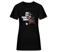 One Two Freddy's Coming for You - Iconic Horror Design with Claw Glove and Burnt Face, Perfect Halloween Motif for Slasher Fans Women's T-Shirt, black, S