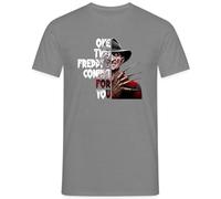 One Two Freddy's Coming for You - Iconic Horror Design with Claw Glove and Burnt Face, Perfect Halloween Motif for Slasher Fans Men's T-Shirt, gray, XL