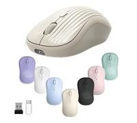 ONE-UP Wireless Mouse, 2.4G + Bluetooth, Rechargeable Battery, 4-Key, DPI: 800/1200/1600, Silent, Type-C, USB Nano Receiver, Ergonomic, Portable, for Laptop, Chromebook, PC, Mac, Windows (Beige)