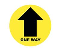 One Way Arrow and One Way System Arrow Floor Sticker Safety Sign, Removable, Anti-Slip, Self-Adhesive - Please Follow One-Way System Social Distancing Sign (220mm x 220mm) (Yellow)