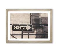 One Way Street Sign Framed Print | A2 Oak Framed Wall Art | Ready to Hang | Modern Cityscape Picture | Living Room Bedroom Lounge Office