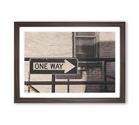 One Way Street Sign Framed Print | A2 Walnut Framed Wall Art | Ready to Hang | Modern Cityscape Picture | Living Room Bedroom Lounge Office