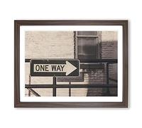One Way Street Sign Modern Framed Print | A2 Walnut Framed Wall Art | Ready to Hang | Modern Cityscape Picture | Living Room Bedroom Lounge Office