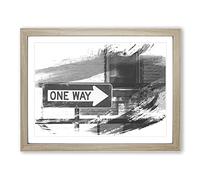 One Way Street Sign V1 Modern Framed Print | A2 Oak Framed Wall Art | Ready to Hang | Modern Cityscape Picture | Living Room Bedroom Lounge Office