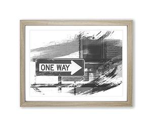 One Way Street Sign V1 Modern Framed Print | A2 Oak Framed Wall Art | Ready to Hang | Modern Cityscape Picture | Living Room Bedroom Lounge Office