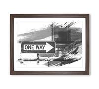 One Way Street Sign V1 Modern Framed Print | A2 Walnut Framed Wall Art | Ready to Hang | Modern Cityscape Picture | Living Room Bedroom Lounge Office