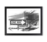 One Way Street Sign V1 Modern Framed Print | A3 Black Framed Wall Art | Ready to Hang | Modern Cityscape Picture | Living Room Bedroom Lounge Office