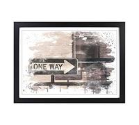 One Way Street Sign V3 Framed Print | A2 Black Framed Wall Art | Ready to Hang | Modern Cityscape Picture | Living Room Bedroom Lounge Office