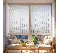 One Way Window Film 65 x 90 cm, No Glue Window Sticker, Privacy, Opaque, UV Protection, Static Cling, Film Removable Floral Static Cling with Toolkit for Office, wave