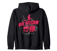 One Witchin Step Mum Fun Halloween Witch Costume Broomstick Zip Hoodie