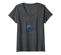 One with The Waves Surf Lifestyle Ocean Logo V-Neck T-Shirt, Women, Dark Heather Grey, L