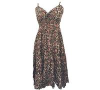 One World is Enough Abstract Floral Patterned Toto Short Summer Dress - Fair Trade 100% Cotton (Forest Green, 16)