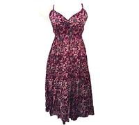 One World is Enough Abstract Floral Patterned Toto Short Summer Dress - Fair Trade 100% Cotton (Maroon, 10)