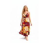 One World is Enough Bold Patterned Carmen Summer Maxi Dress - Fair Trade 100% Cotton (14, red)
