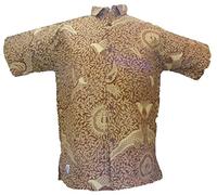 One World is Enough Classic Brown Batik Tropical Print Shirt - 100% Cotton - Fair Trade - Medium