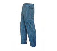 One World is Enough Colourful Blue Stripey Cotton Trousers (Baggies) - Fair Trade - Small/Medium