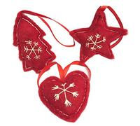 One World is Enough Lovely Felt Christmas Tree Decorations - Set of 3, Star, Heart and Christmas Tree - Fair Trade (Red)