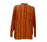 One World is Enough Orange Striped 100% Cotton Grandad Shirt - Fairtrade - Medium