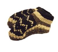 One World is Enough Tibetan Wool Slippers/Slipper Socks - Black and White - Hand knitted Fleece Lined Fair Trade 100% Wool (Large)