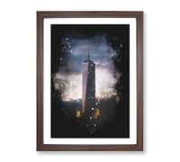 One World Trade Centre New York Paint Splash Modern Framed Print | A2 Walnut Framed Wall Art | Ready to Hang | Modern Map Picture | Living Room Bedroom Lounge Office