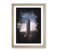 One World Trade Centre New York Paint Splash Modern Framed Wall Art Print, Ready to Hang Picture for Living Room Bedroom Home Office Décor, Oak A4 (34 x 25 cm)
