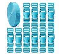 ONE WVW PIN 1 inch Buckle Strap Set with 10 Yards Nylon Webbing, 10 Pcs Quick Side Release Plastic Buckles, 20 Pcs Tri-glide Slide Clip for DIY Backpack Replacement (Blue)