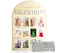 One Year Of Photo Board My First Year Milestone Board 12 Monthly Picture Frame Baby's First Year Wood Photo Board Acrylic Mirror Letters 1st Birthday Decoration Baby Keepsake Gift (2" x 3" photos