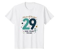 One Year Until The Big 3-0: 29th Birthday Countdown Gift T-Shirt, Kids, White, 12 Years
