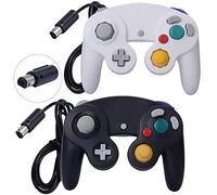 ONE250 2 Pack Classic Shock Joypad Wired Controller, Compatible with Wii NGC Gamecube Game Cube (Black & White)