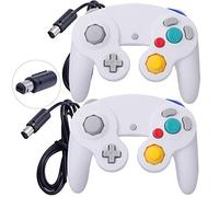 ONE250 2 Pack Classic Shock Joypad Wired Controller, Compatible with Wii NGC Gamecube Game Cube (White & White)