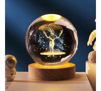 One94Store 3D Glass Ball Lamp Creative Engraved Glass Ball Night Light USB Table Lamp Wooden LED Glass Ball Decoration for Home Office Gift