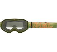 Oneal B-10 STRIPED Clear Motocross Goggles, green/orange