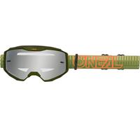 Oneal B-10 STRIPED Mirrored Motocross Goggles, green-orange for Men