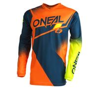 O'NEAL | Motocross Jersey Long Sleeve | MX Enduro | Padded Elbow Protection, V-Neck, Breathable | Element Jersey Racewear V.22 | Adult | Blue Orange Neon Yellow | Size S