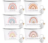oneant 6 Sets Thank You Gifts Inspirational Gifts for Women Friendship Gifts Cosmetic Rainbow Makeup Bag with Inspirational Keyring, Birthday Gifts for Women Girl Sister Teacher Nurse