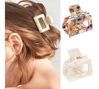 Oneasmot 2 Pcs Small Hair Clips Acrylic Claw Clips for Thin Hair Cute French Design Hair Clips for Women, Colorful & White Shell