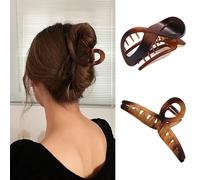 Oneasmot Amber Matte Hair Clips, French Concord Flat Hair Clip & 5-IN Hair Claw Clip for All Hair Types (2 PCS, Caramel)