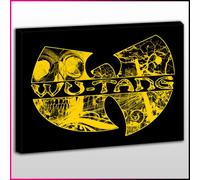 OneBlankWall MU294 Wu-Tang Graffiti Yellow Logo Framed Ready To Hang Canvas Print, Music, Pop Street Wall Art, Picture