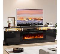 OneBlis 70" TV Stand for Living Room, Modern Entertainment Center & Media Console, Fits TVs up to 80", Storage Cabinet with Shelves, 36" Electric Fireplace with LED Flame (All Black)