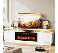 OneBlis 80" TV Stand & Media Console, Entertainment Center with Storage Shelves, Fits TVs up to 90", Modern Living Room Cabinet, 36" Electric Fireplace (White+Black)