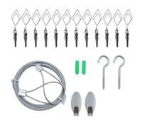ONEBO 1 Set Photo Display String and Clips,Includes 1.4M Metal Wire Rope,12 pcs Diamond Shaped Clips,2 Self-Adhesive Wall Hook 2 Screw Hooks,Photo Board for Hanging Prints, ZPZSGSS-LX