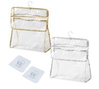 ONEBO 2 Pcs Shower Hanging Storage Rail Waterproof Mesh Pockets,Bathroom Organiser,Shower Caddy Organiser,for Bedroom Bathroom Kitchen(Gold, Silver)