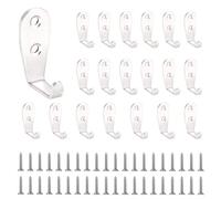 ONEBO 20Pcs Coat Hooks Wall Mounted, Wall Hooks for Hanging, L Metal Hook, Suitable for Bathroom, Kitchen, Living Room, Bedroom, Study, Office, Wardrobe, Door, or Any Other Place(with Screws)